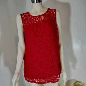 Adrianna Papell Red Lace Sleeveless Blouse